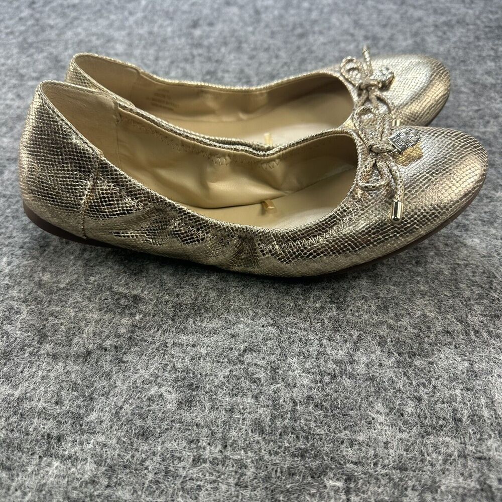 Vince Camuto Ballet Flats Women Size Gold Snake Skin Textured Bow Charm Eryn - Picture 7 of 15